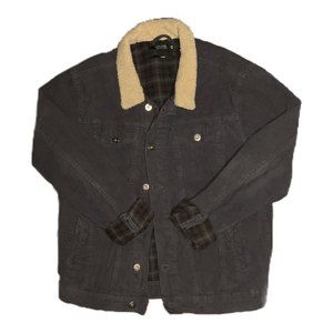 oversized heavy grey corduroy jacket with sherpa collar